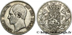 BELGIQUE 5 Francs Léopold Ier tête nue 1865 