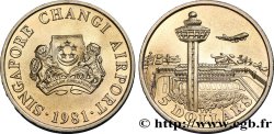 SINGAPORE 5 Dollars aéroport de Changi : emblème vue de l’aéroport 1981