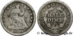 ÉTATS-UNIS D AMÉRIQUE 1/2 Dime (5 Cents) Liberté assise variété avec draperie 1853 Nouvelle-Orléans - O