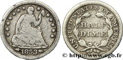 ÉTATS-UNIS D AMÉRIQUE 1/2 Dime Liberté assise variété avec date encadrée par des flèches 1853 Philadelphie