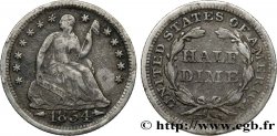 ÉTATS-UNIS D AMÉRIQUE 1/2 Dime Liberté assise variété avec date encadrée par des flèches 1854 Philadelphie
