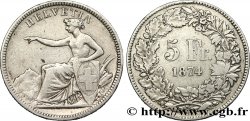 SCHWEIZ 5 Francs Helvetia assise 1874 Bruxelles