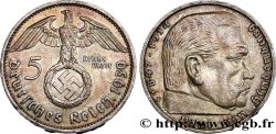 ALLEMAGNE 5 Reichsmark aigle surmontant une swastika / Maréchal Paul von Hindenburg 1939 Stuttgart - F