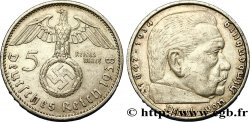 ALLEMAGNE 5 Reichsmark aigle surmontant une swastika / Maréchal Paul von Hindenburg 1938 Berlin