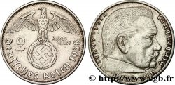 ALLEMAGNE 2 Reichsmark aigle surmontant une swastika / Maréchal Paul von Hindenburg 1938 Berlin