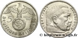 ALLEMAGNE 5 Reichsmark aigle surmontant une swastika / Maréchal Paul von Hindenburg 1939 Hambourg - J