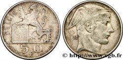 BELGIQUE 50 Francs lion posé sur les tables de la loi / Mercure légende flamande 1950  TTB