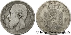 BELGIQUE 2 Francs Léopold II légende française 1866 