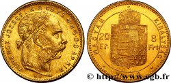 UNGHERIA 20 Francs or ou 8 Forint, 2e type François-Joseph Ier 1882 Kremnitz