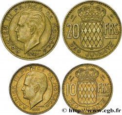MONACO Lot de deux monnaies 10 et 20 Francs Rainier III 1951 Paris