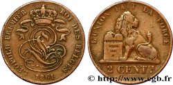 BELGIQUE 2 Centimes monograme de Léopold couronné / lion 1861