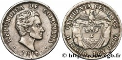 COLOMBIA 50 Centavos emblème Simon Bolivar 1918 Birmingham