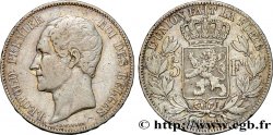 BELGIQUE 5 Francs Léopold Ier tête nue 1858