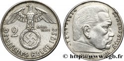 ALLEMAGNE 2 Reichsmark aigle surmontant une swastika / Maréchal Paul von Hindenburg 1938 Berlin