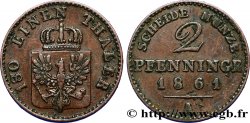 ALLEMAGNE - PRUSSE 2 Pfenninge Royaume de Prusse écu à l’aigle 1861 Berlin TTB