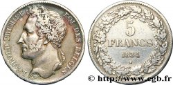 BELGIQUE 5 Francs Léopold Ier tête laurée 1834