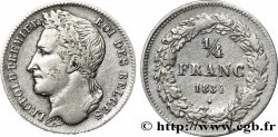 BELGIQUE 1/4 Franc Léopold Ier tête laurée 1834 Bruxelles