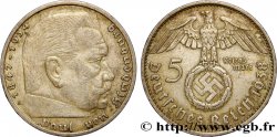 ALLEMAGNE 5 Reichsmark aigle surmontant une swastika / Maréchal Paul von Hindenburg 1938 Berlin