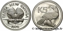 PAPUA NEW GUINEA 5 Kina Proof oiseau de paradis / aigle 1976 Franklin Mint
