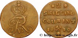 NORVÈGE 2 Skilling monogramme de Frédéric VI roi du Danemark variété avec fleurettes à 5 pétales 1810 Kongsberg TB+