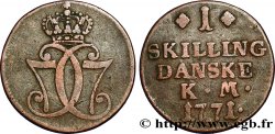 DENMARK 1 Skilling monogramme couronné de Christian VII 1771 Copenhague