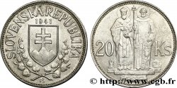 SLOVAQUIE 20 Korun St Cyril et St Méthode variété avec croix à simple barre 1941  SUP