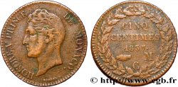 MONACO 5 Centimes Honoré V petite tête en cuivre rouge 1837 Monaco