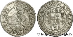 AUTRICHE - ARCHEVÊCHÉ DE SALZBOURG - MAXIMILIEN GANDOLPHE COMTE DE KÜENBURG 3 Kreuzer 1687 Salzbourg TTB+