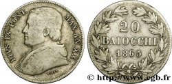 VATICAN ET ÉTATS PONTIFICAUX 20 Baiocchi Pie IX an XX 1865 Rome TB+