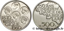BÉLGICA 500 Francs légende française 150e anniversaire de l’indépendance, portrait des 5 rois / carte de Belgique 1980 Bruxelles
