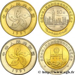 CHINA Lot de 2 monnaies de 10 Yuan Retour de Hong Kong à la Chine 1997 Shenyang