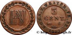 ALLEMAGNE - ROYAUME DE WESTPHALIE 3 Cent. monogramme de Jérôme Napoléon 1809 Cassel