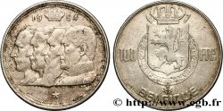 BELGIQUE 100 Francs armes au lion / portraits des quatre rois de Belgique, légende française 1954  TTB+