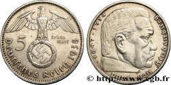ALLEMAGNE 5 Reichsmark aigle surmontant une swastika / Maréchal Paul von Hindenburg 1938 Berlin