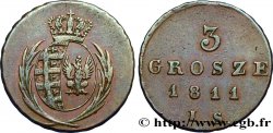 POLOGNE 3 Grosze Grand Duché de Varsovie, armes de Saxe et de Pologne 1811 Varsovie