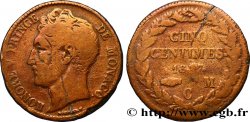 MONACO 5 Centimes Honoré V grosse tête en cuivre rouge 1837 Monaco
