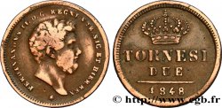 ITALY - KINGDOM OF TWO SICILIES 2 Tornesi Royaume des Deux-Siciles, Ferdinand II / couronne étoile à 6 pointes 1848 Naples