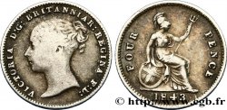 UNITED KINGDOM 4 Pence Victoria tête jeune 1843 Londres