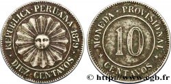 PÉROU 10 Centavos Soleil, monnayage provisoire 1879