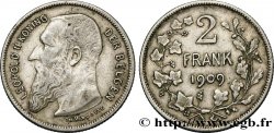 BELGIQUE 2 Francs (Frank) Léopold II légende flamande 1909 