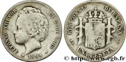 SPAGNA 1 Peseta Alphonse XIII 2e type / emblème couronné (1893) 1894 Madrid