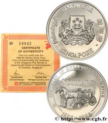 SINGAPORE 5 Dollars Proof Centenaire du service d’incendie 1988