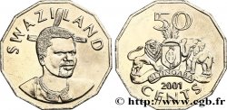 SWAZILAND 50 Cents Roi Msawati III / emblème national 2001 