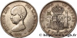SPAIN 5 Pesetas Alphonse XIII 1er type 1891 Madrid