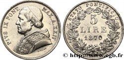 ITALIE - ÉTATS DU PAPE - PIE IX (Jean-Marie Mastai Ferretti) 5 Lire an XXIV 1870 Rome