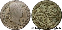 SPAIN 2 Maravedis Ferdinand VII 1833 Ségovie