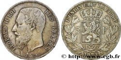 BELGIQUE 5 Francs Léopold II 1872