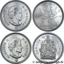 CANADá
 Lot de 2 monnaies de 50 Cents 150 ans du Canada 2017 