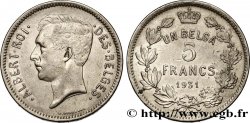 BÉLGICA 5 Francs - 1 Belga Albert Ier légende Française 1931