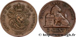 BELGIUM 2 Centimes lion monogramme de Léopold II 1870